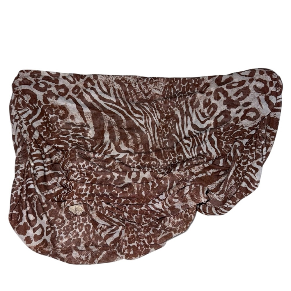 AFRM Fabiola Top in Taupe Brown Animal Print Off-Shoulder Crop Top Medium - Picture 4 of 10